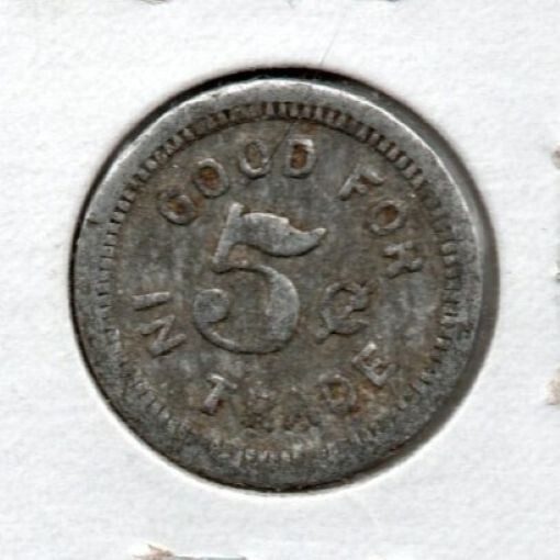 Albany Oregon - LE & HJ Hamilton - Five cent Trade token