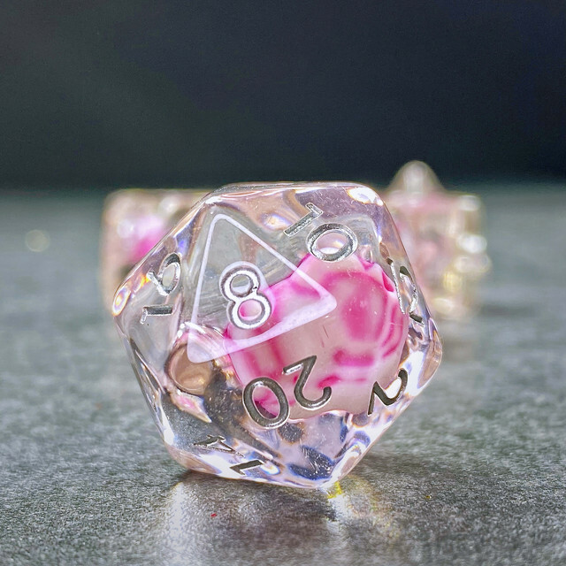 Sage's Familiars - Kitty Treats Resin Pink Polyhedral Dice Set | RPG DND TTRPG