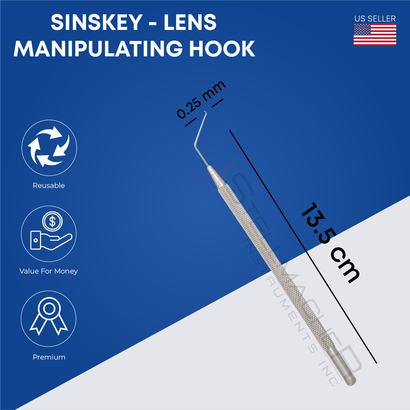 Sinskey Lens Manipulating Hook 0.2 mm Angle German Steel Ophthalmic Instruments