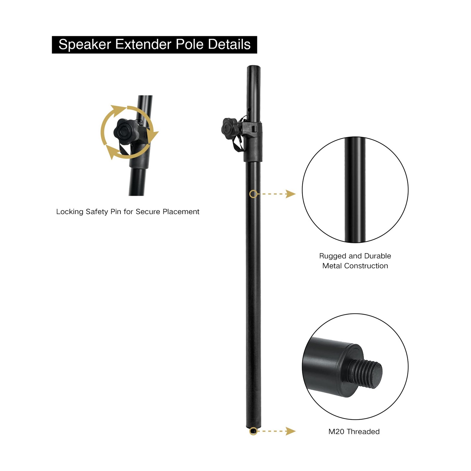2-Pack Adjustable Height Subwoofer/Speaker Poles (35"-54") with M20 Threaded,...