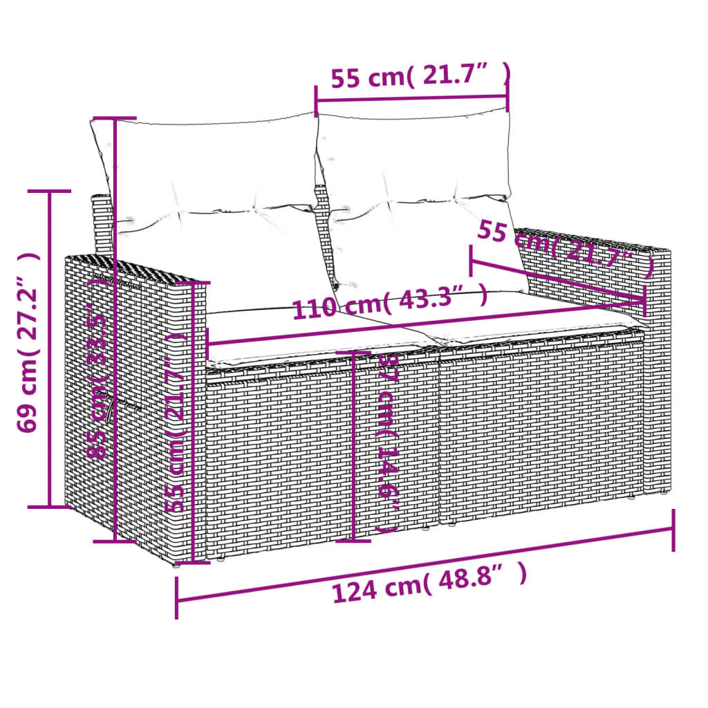 Garden Sofa Beige PE Rattan, Powder-Coated Steel Medium Foldable