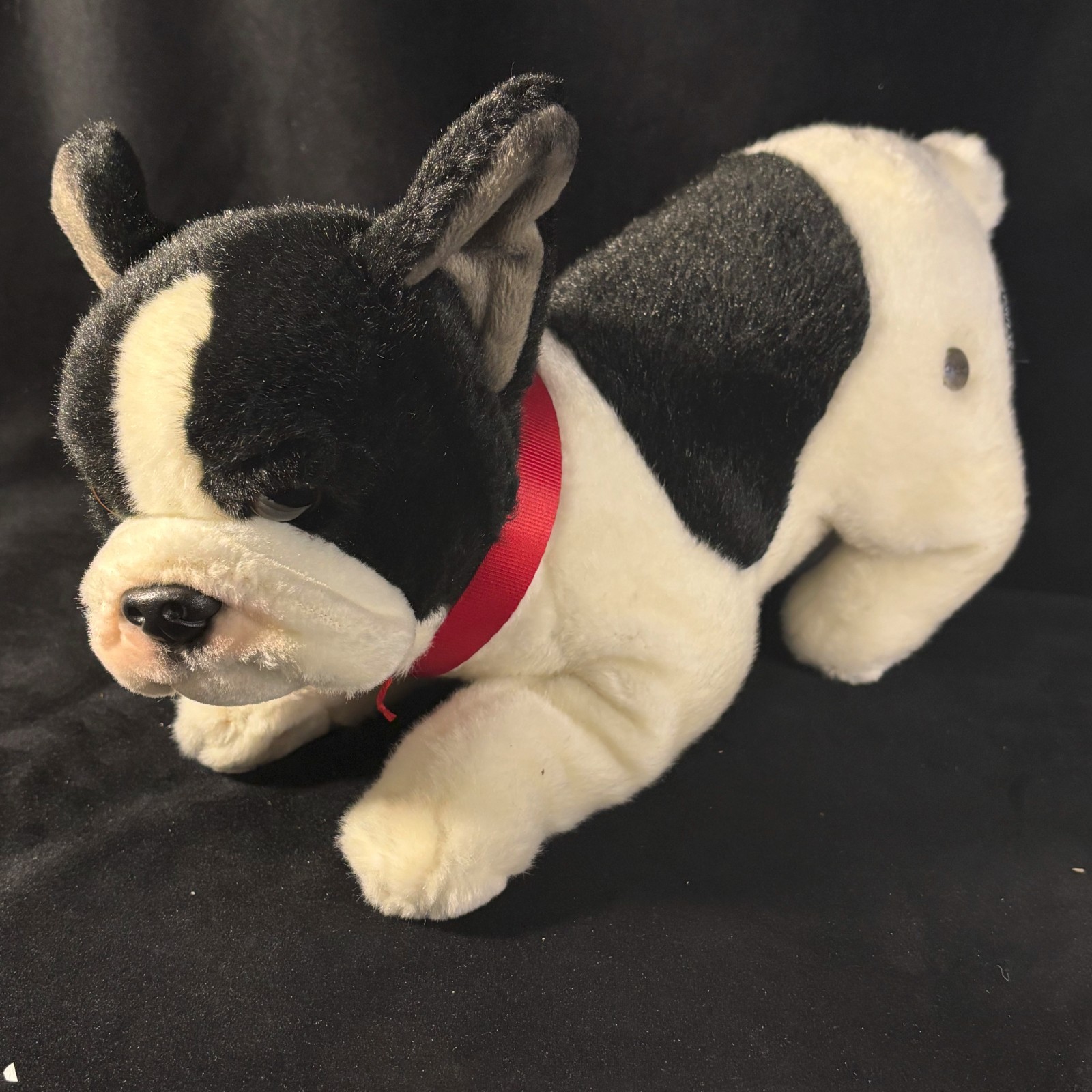 FAO Schwarz French Bulldog Puppy Plush 12" Black White Dog w/ Metal Button