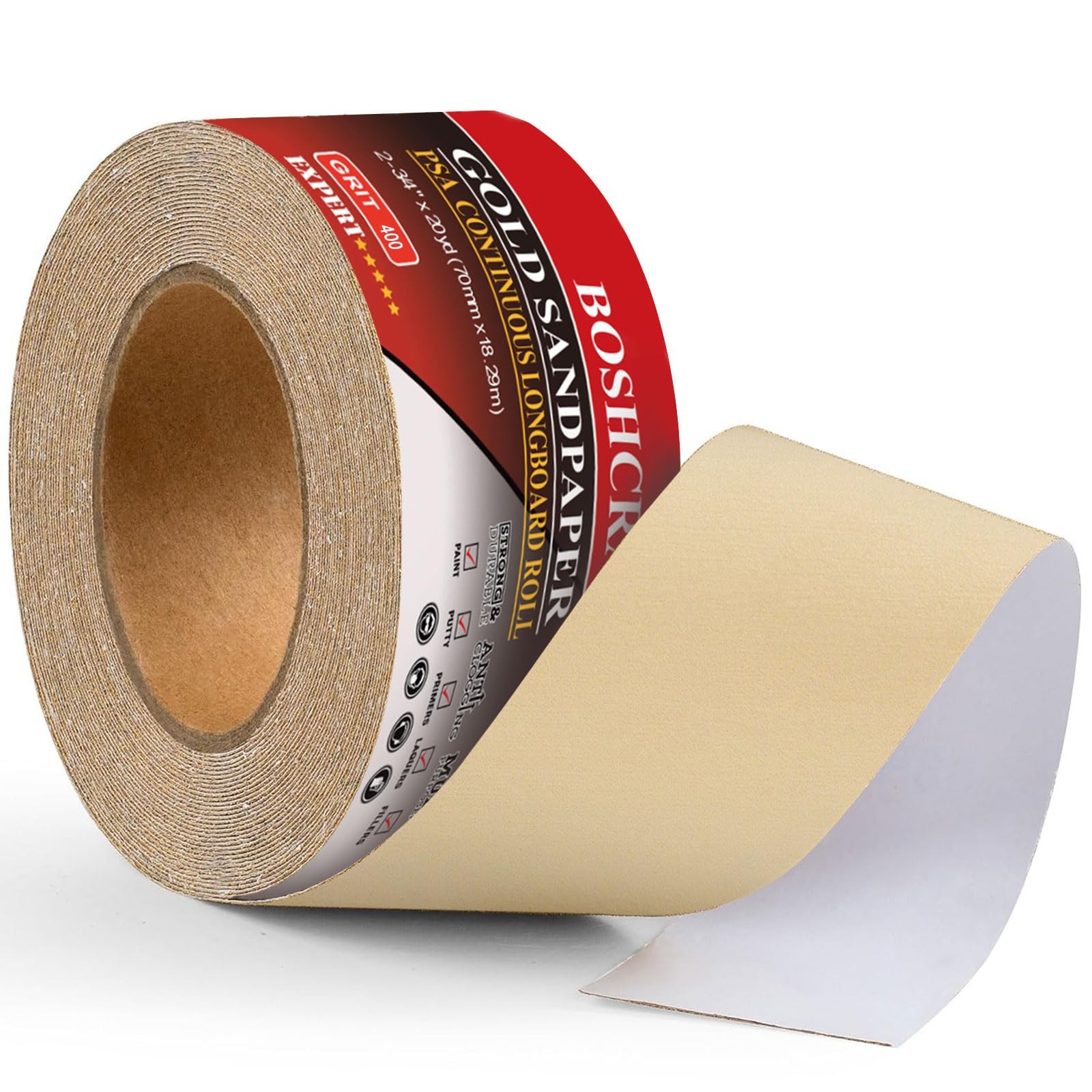 BOSHCRAFT 400 Grit PSA Longboard Sandpaper, 20-Yard Long 400 grit, Gold