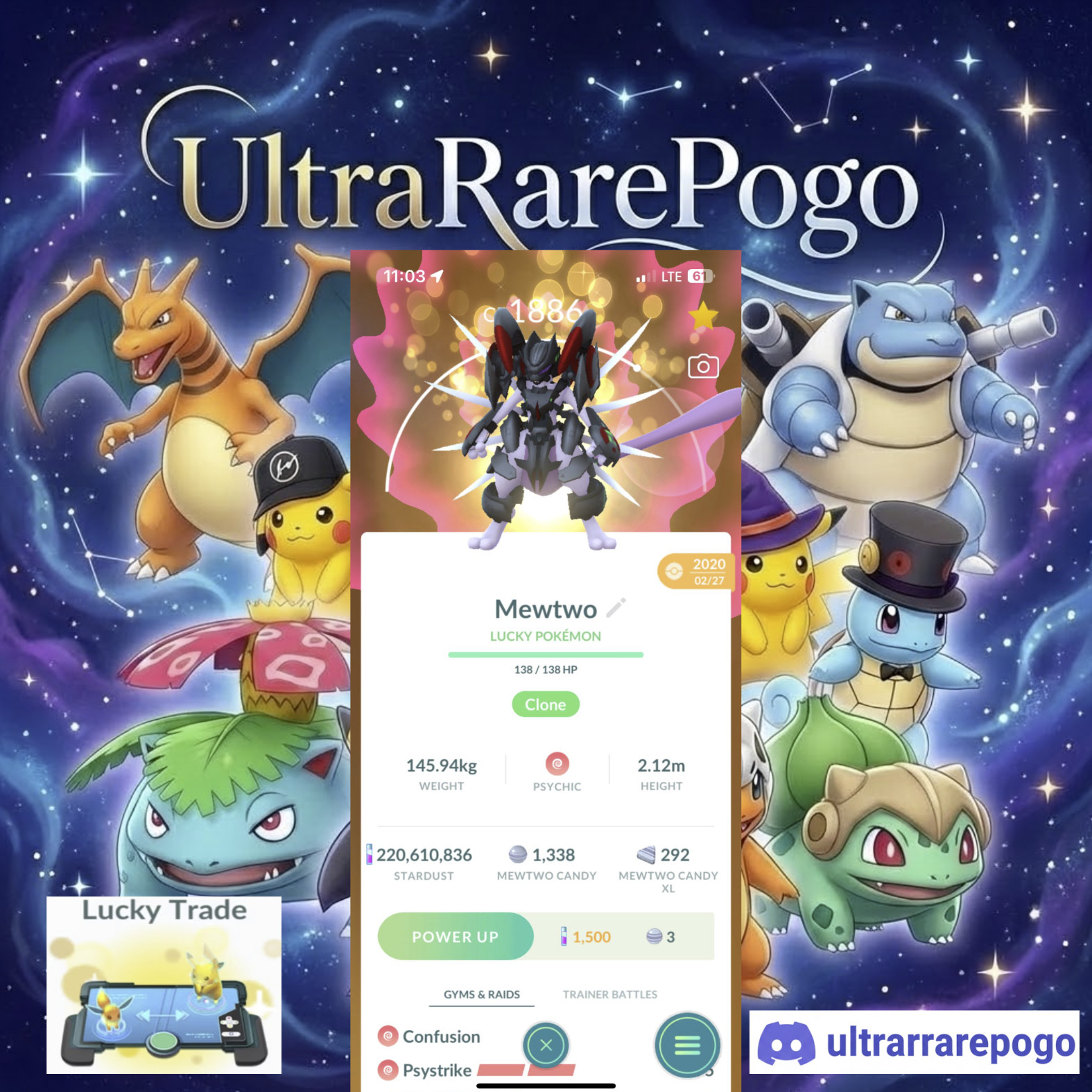 Armored Mewtwo - Guaranteed Lucky - Registered or 1M- Pokémon GO