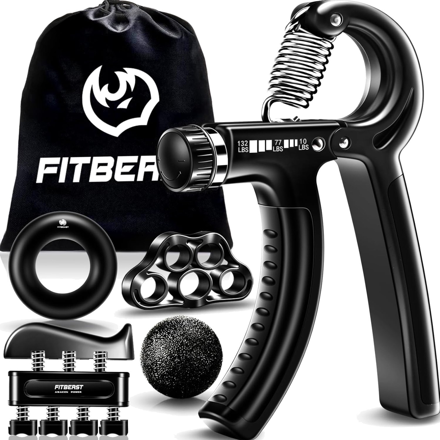 Grip Strengthener Hand Exerciser Kit 5 Pack Adjustable Resistance for Rehabil...