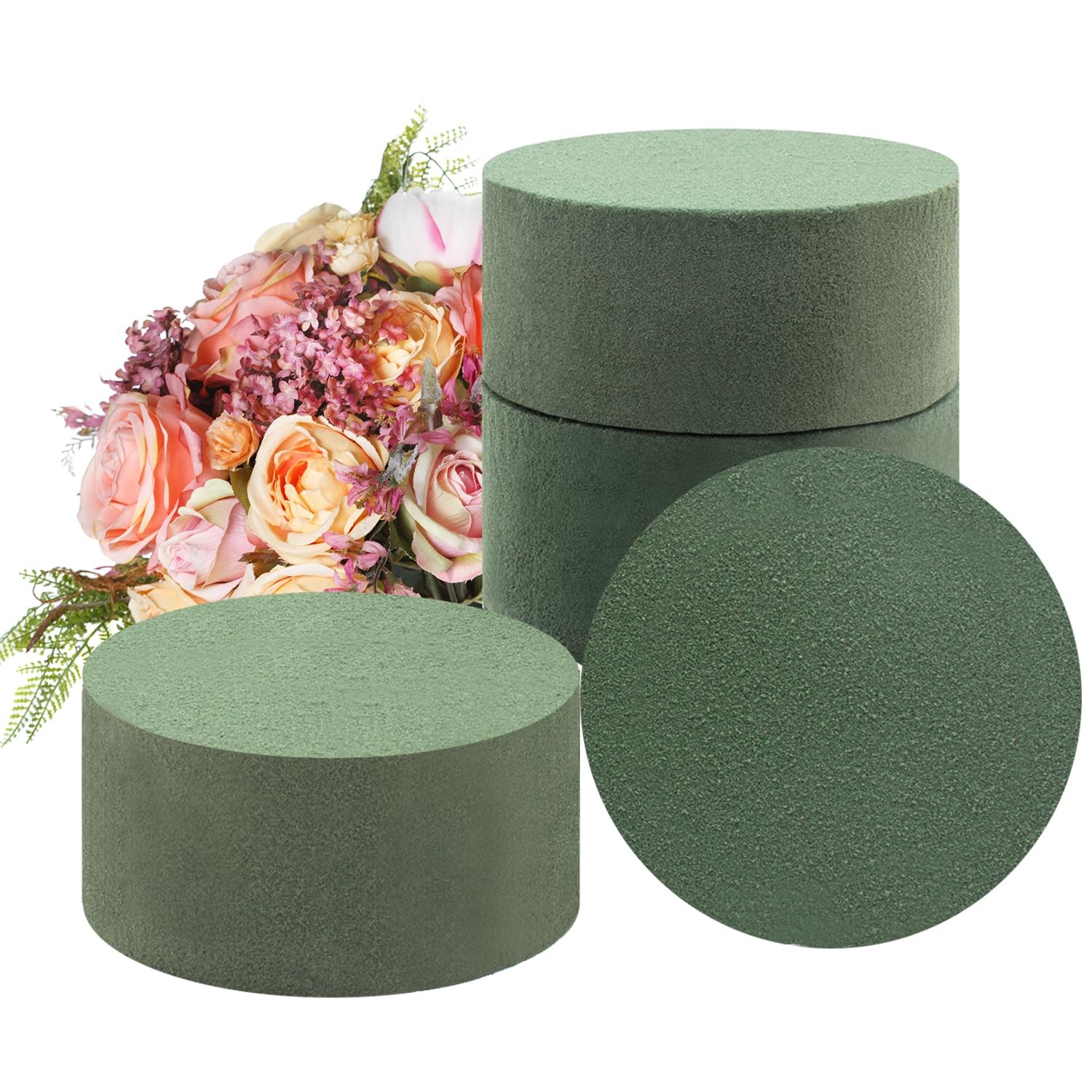 Floral Foam,4 Pcs Green Round Wet & Dry Floral Foam Blocks Florist Plant Foam...