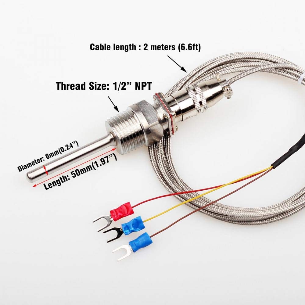 RTD PT100 Temperature Sensor Probe 1/2 Inch NPT Thread Thermocouple 2m Cable