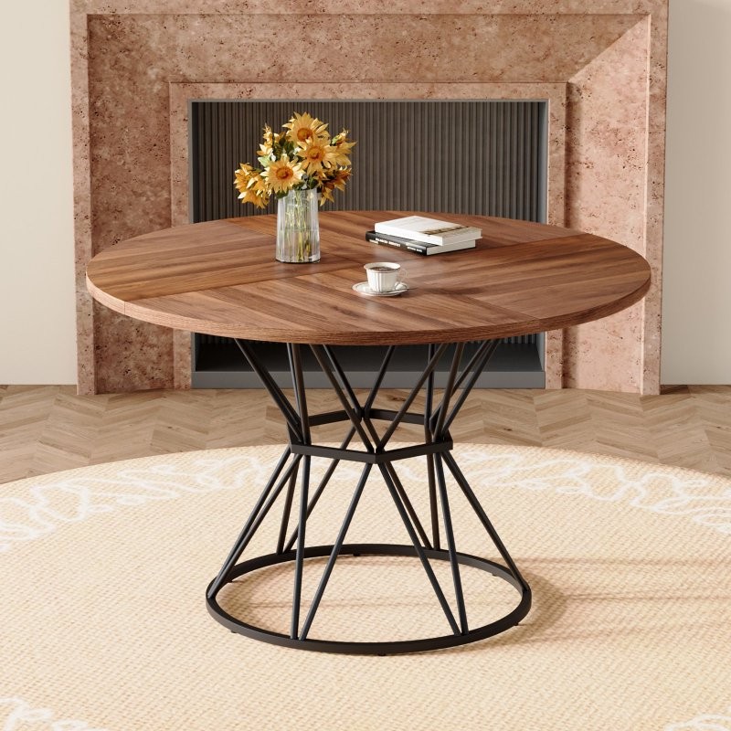Round Dining Table Circle Table for 4 Kitchen Table MDF Tabletops Metal Brackets