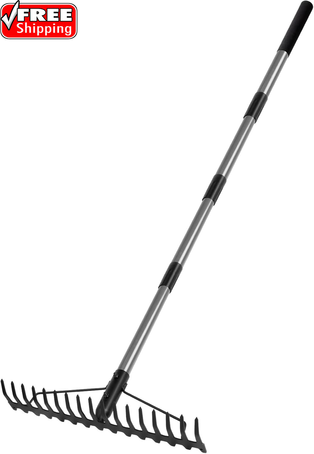 Heavy Duty Dual-Sided Bow Rake, 63" Stainless Steel Handle, Heat-Treated Mangane