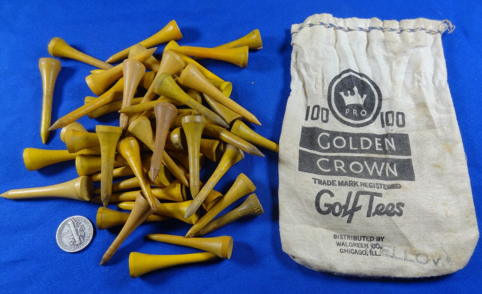 ANTIQUE VINTAGE  GOLF TEES, GOLDEN CROWN GOLF TEE BAG, GREAT FOR ANY COLLECTION