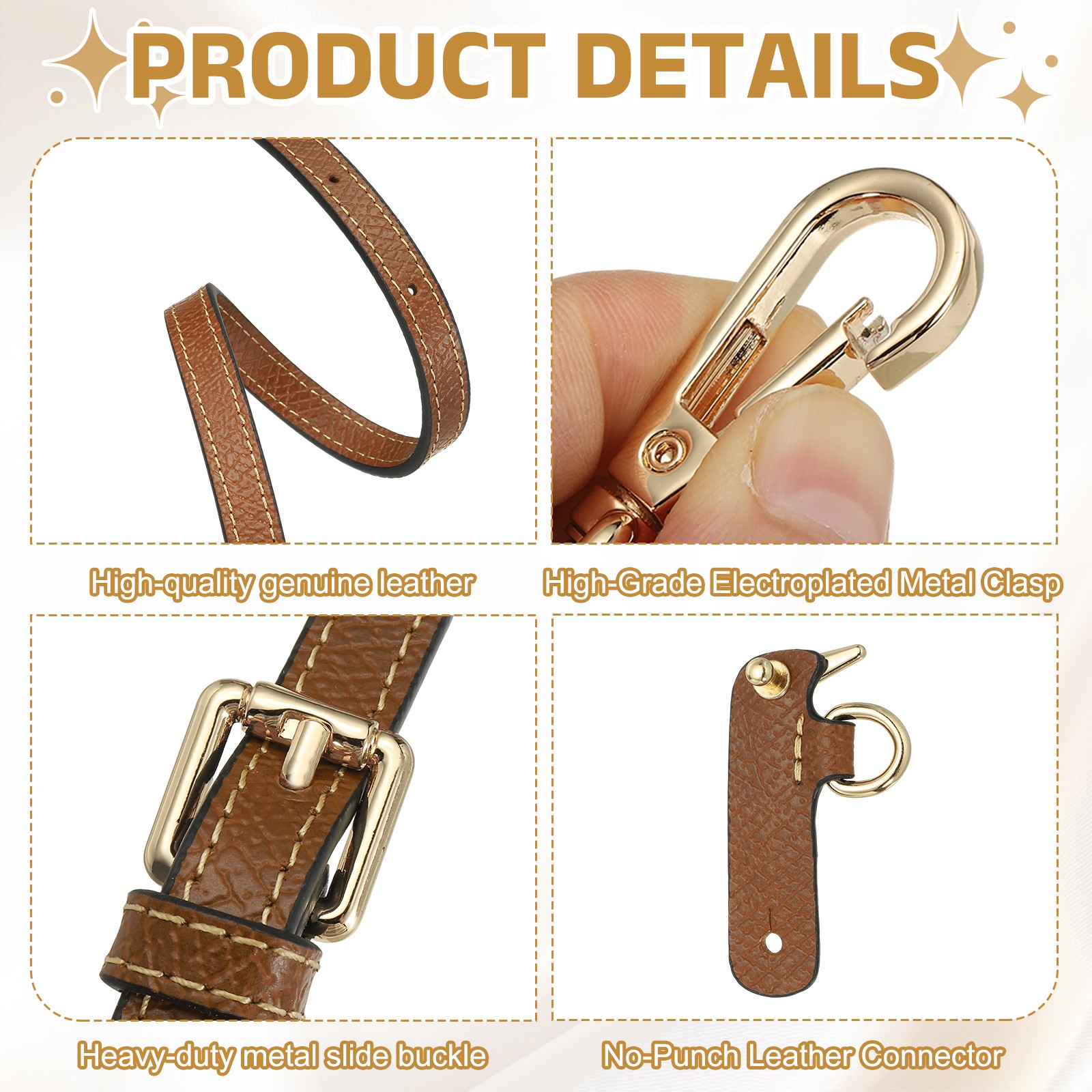 Leather Purse Strap Kit, Adjustable Strap Replacement for Women, Brown