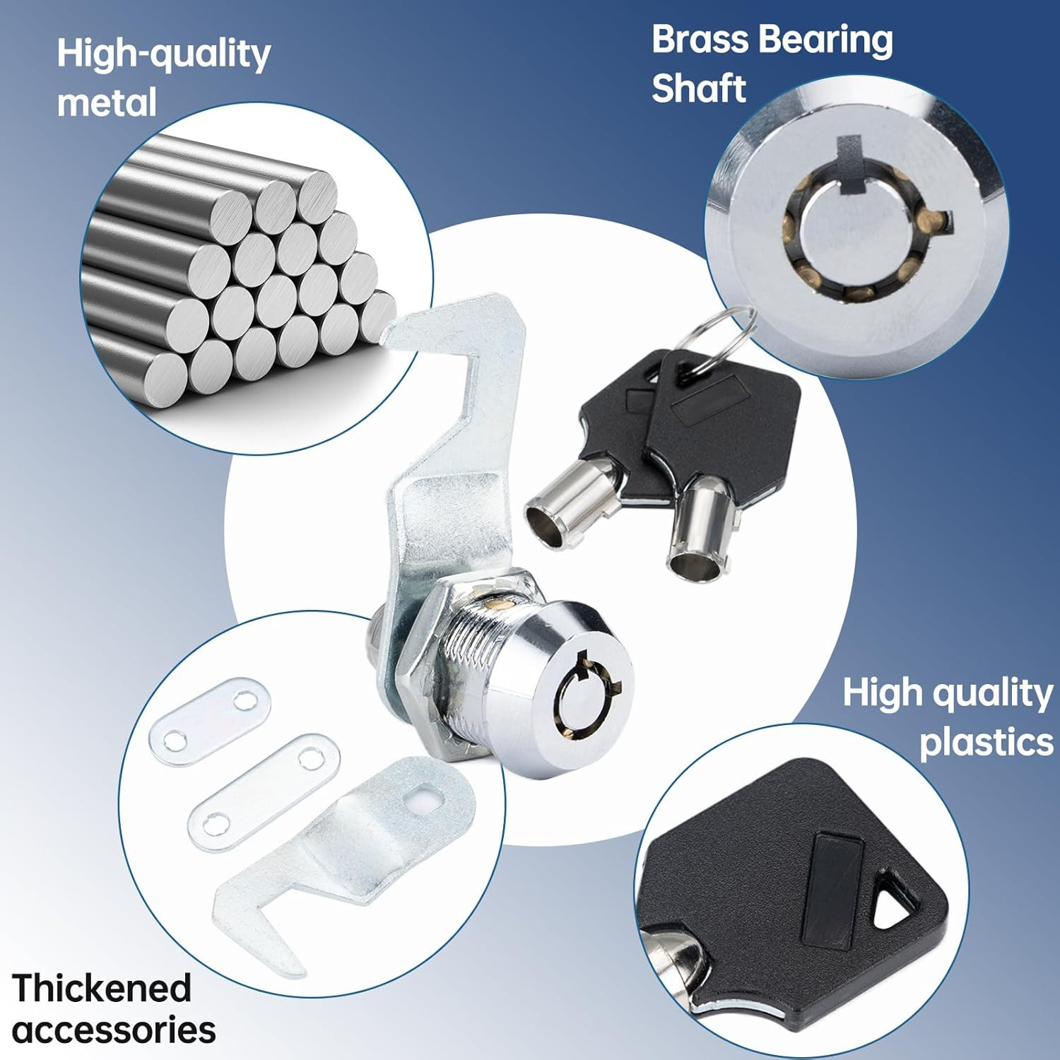 Silver Tool Box Locks with Keys Compatible with Craftsman Tool Box, 5/8"(17mm) T