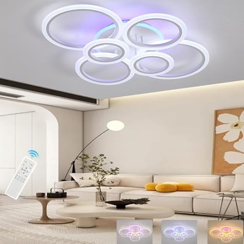 Modern LED Ceiling Light,70W Flush Mount Ceiling 6 Ring-dimmable-70w-White