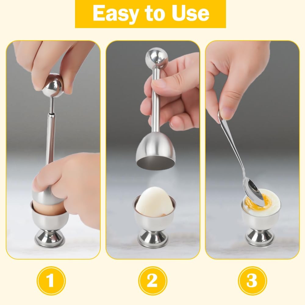 Mulaibdin Egg Cracker Topper Set of 6, 6 Cups 6 Spoons and Medium, Solid