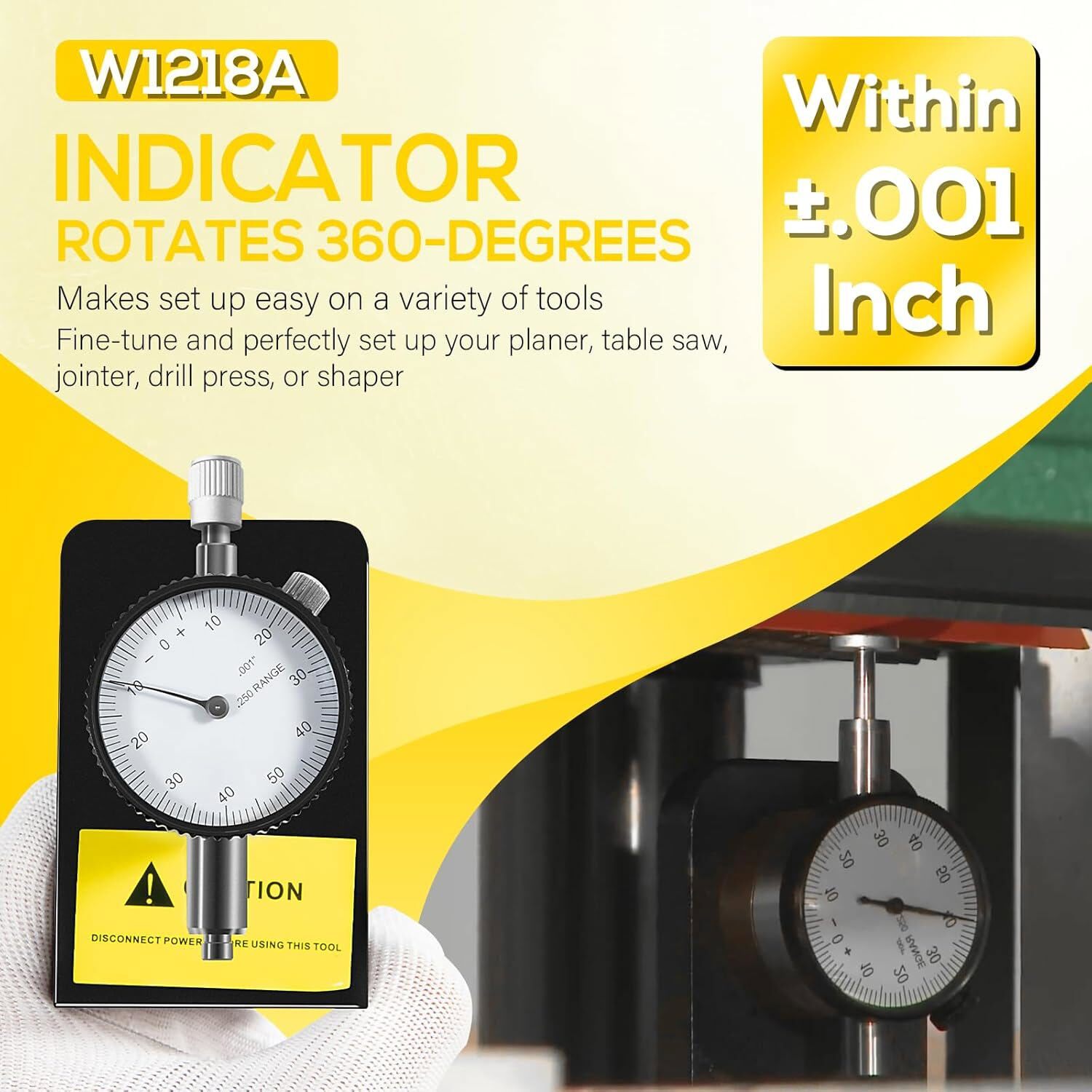 W1218A for Planers Dial Indicator Rotates 360° Durable Powerful Magnetic Base