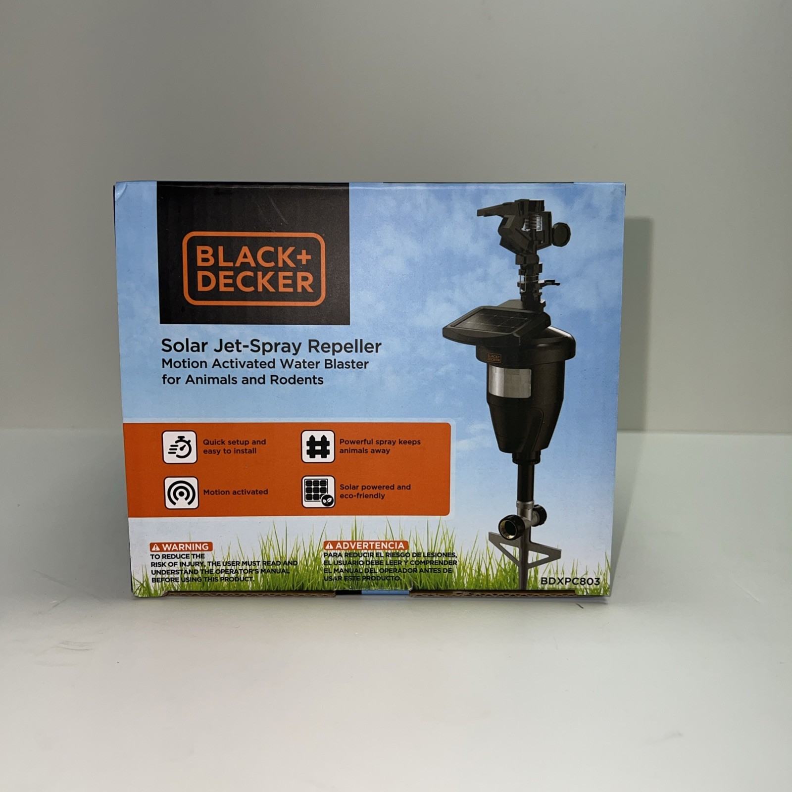 Black+Decker Solar Jet Spray Repeller Motion Activated Deer Rabbit Bird BDXPC803