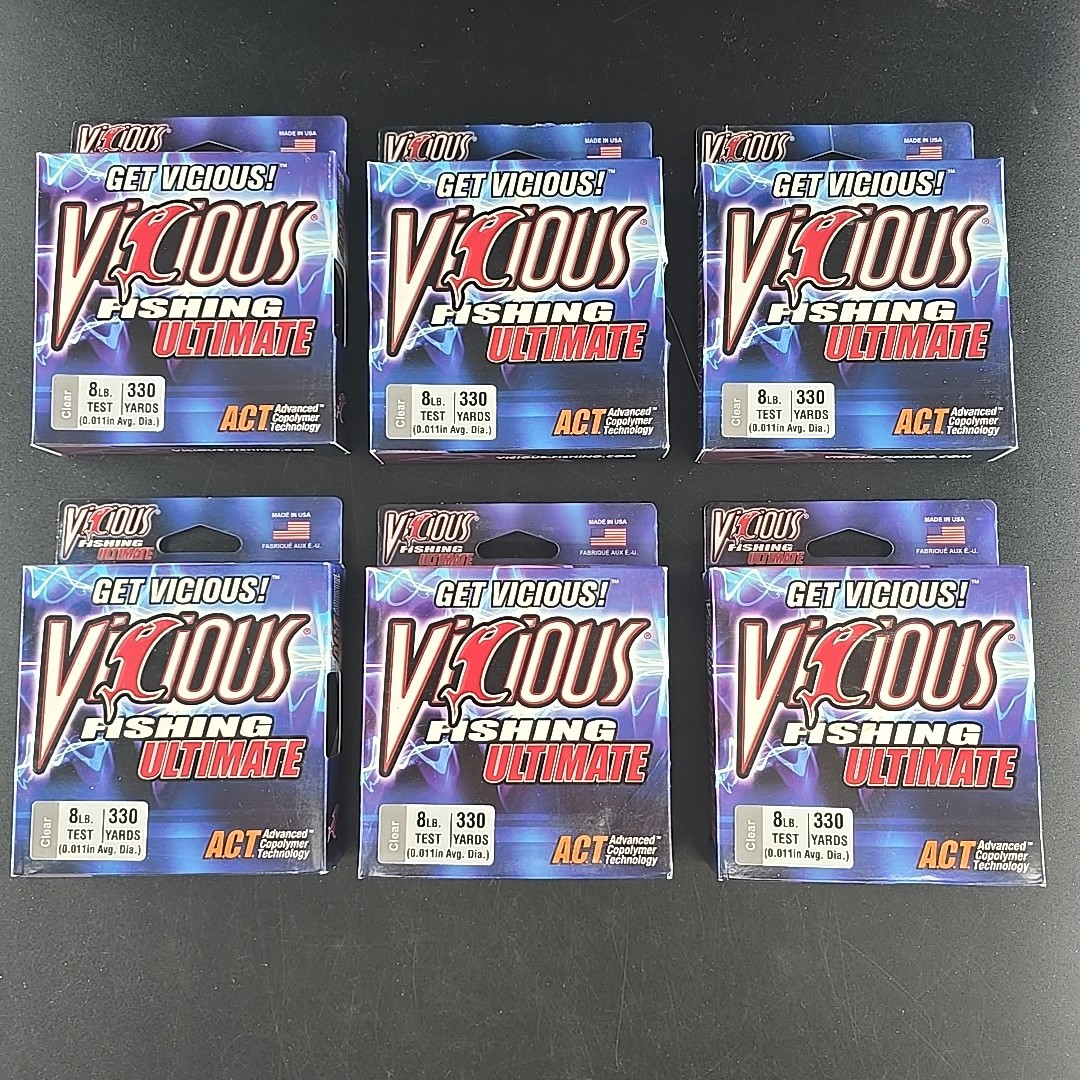 6  Vicious 8lb 330yd Mono Clear Advanced Copolymer Lot of 6 (1980 Total Yds)