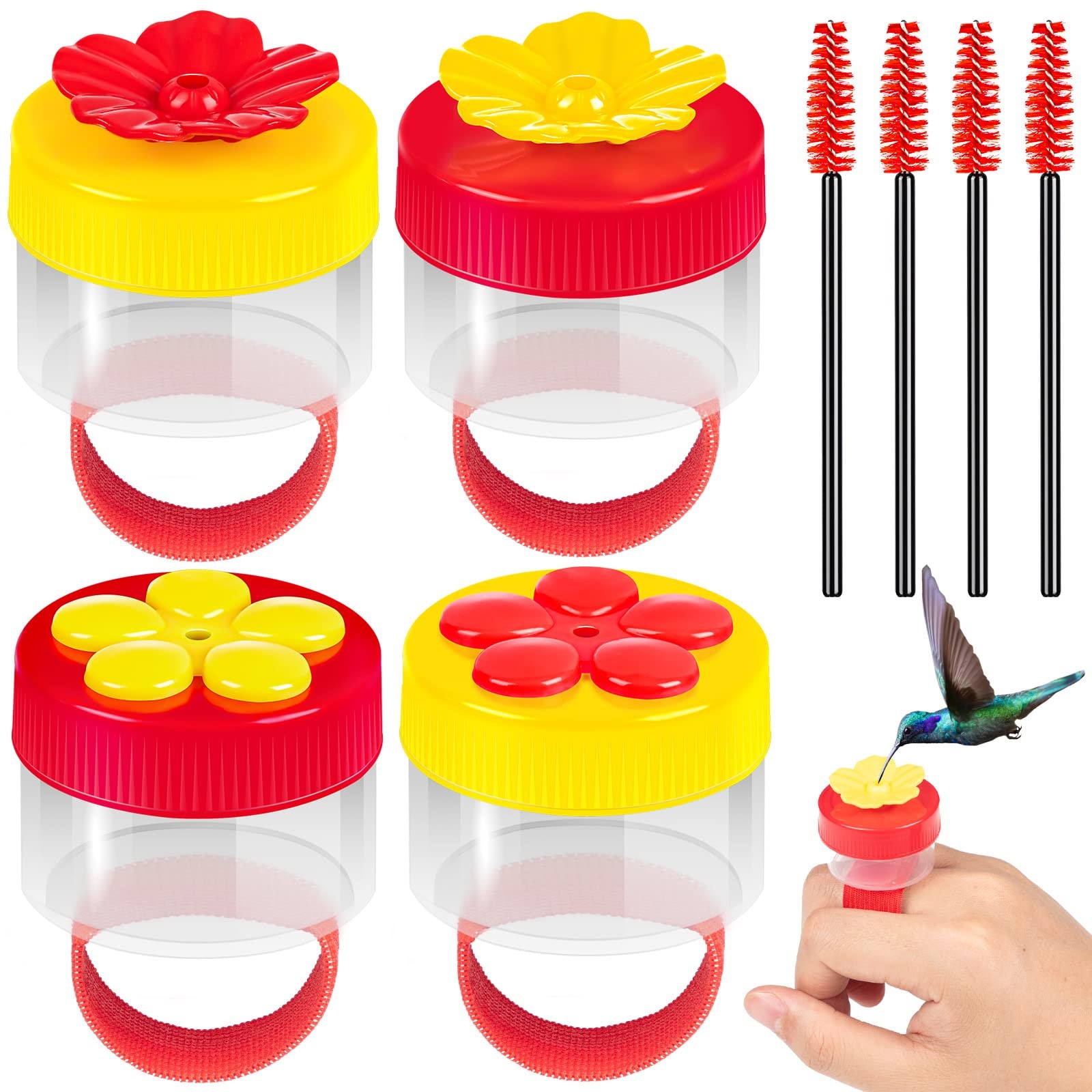 Hand Held Hummingbird Ring Feeders, 4Pcs Mini Feeder with...