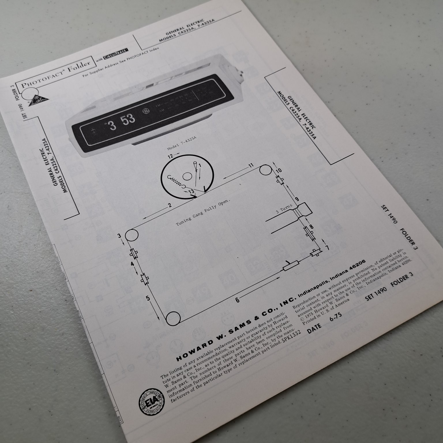 General Electric Service Manual C4325A C4326A 1975 Clock Radio Photofact