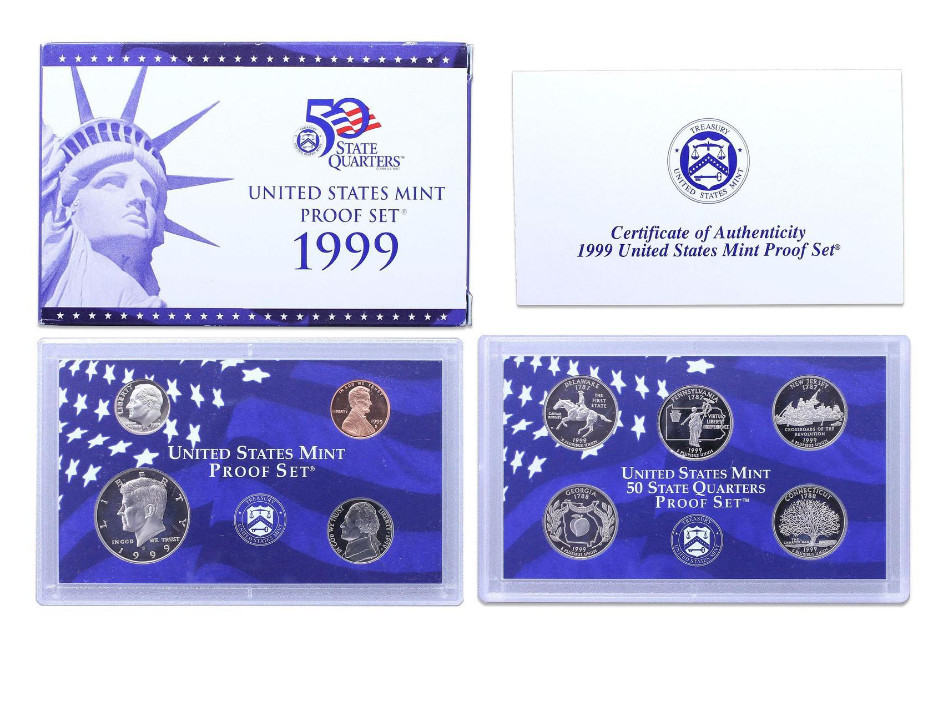 1999 Clad Proof Set U.S. Mint Original Government Packaging (Stock Photo)
