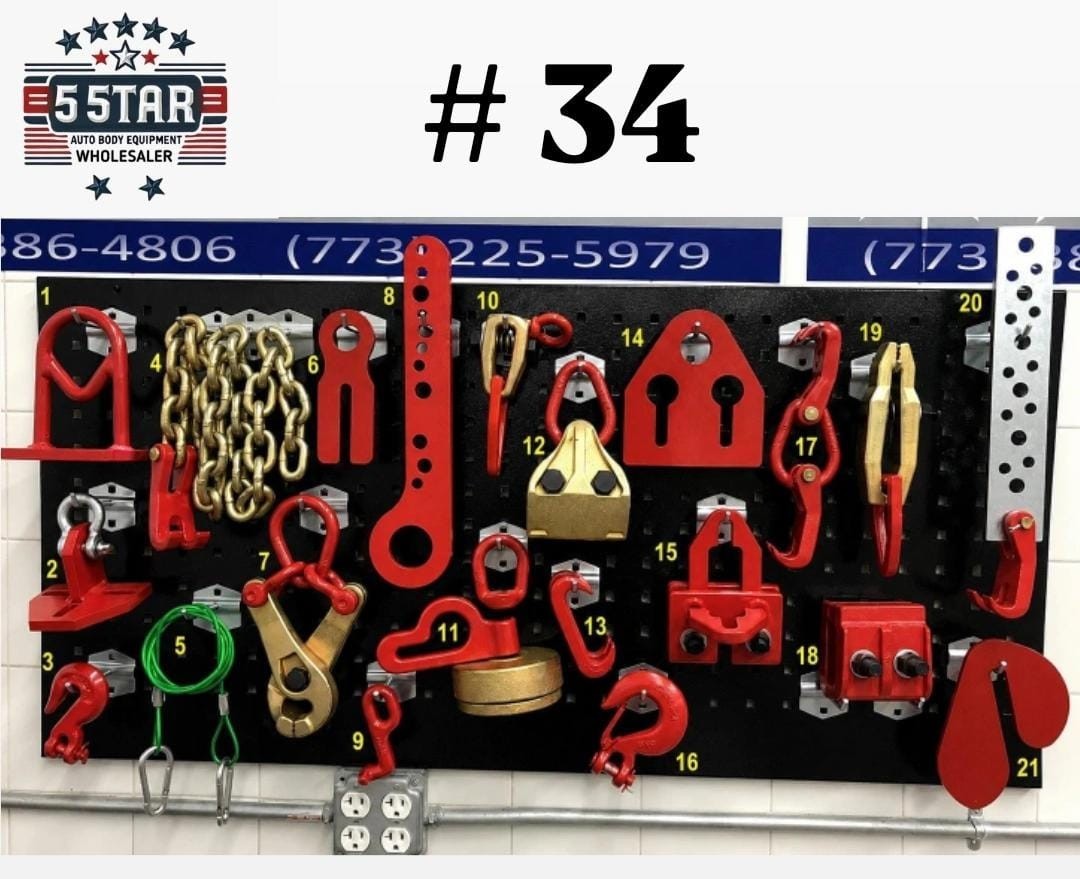 SET#34 AUTO BODY FRAME MACHINE HEAVY DUTY 21 PIECE PULLING TOOLS AND CLAMPS