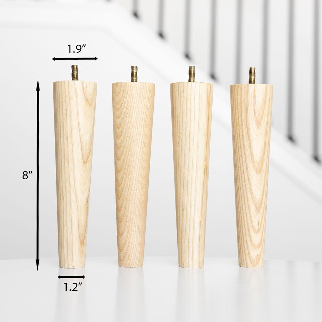 Premium Ash Wood Furniture Legs Full Install Kit - Pick Your Size and Color