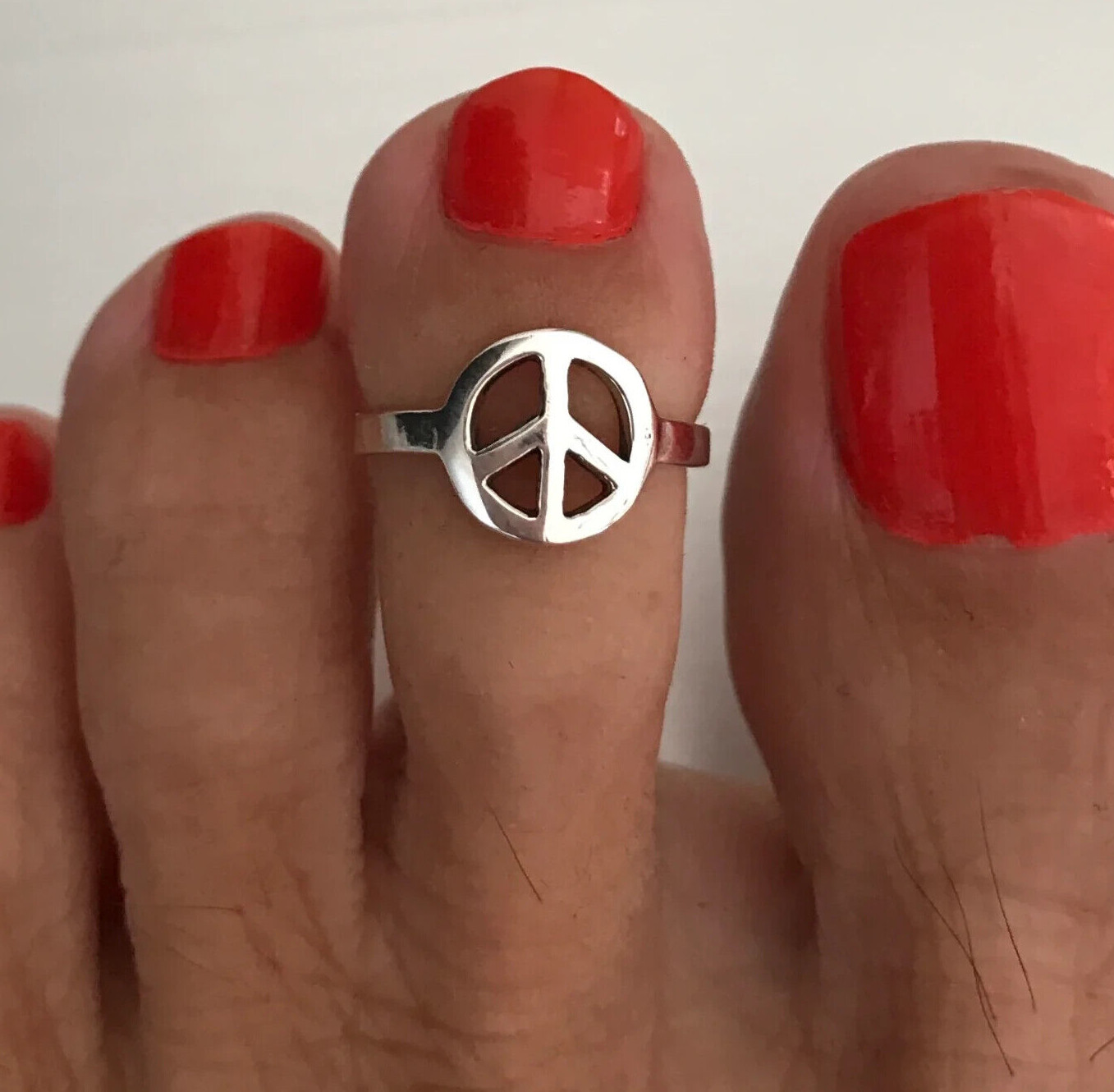 Gift for Women's Peace Sign Toe Ring Solid Metal 925 Silver White Gold Plated