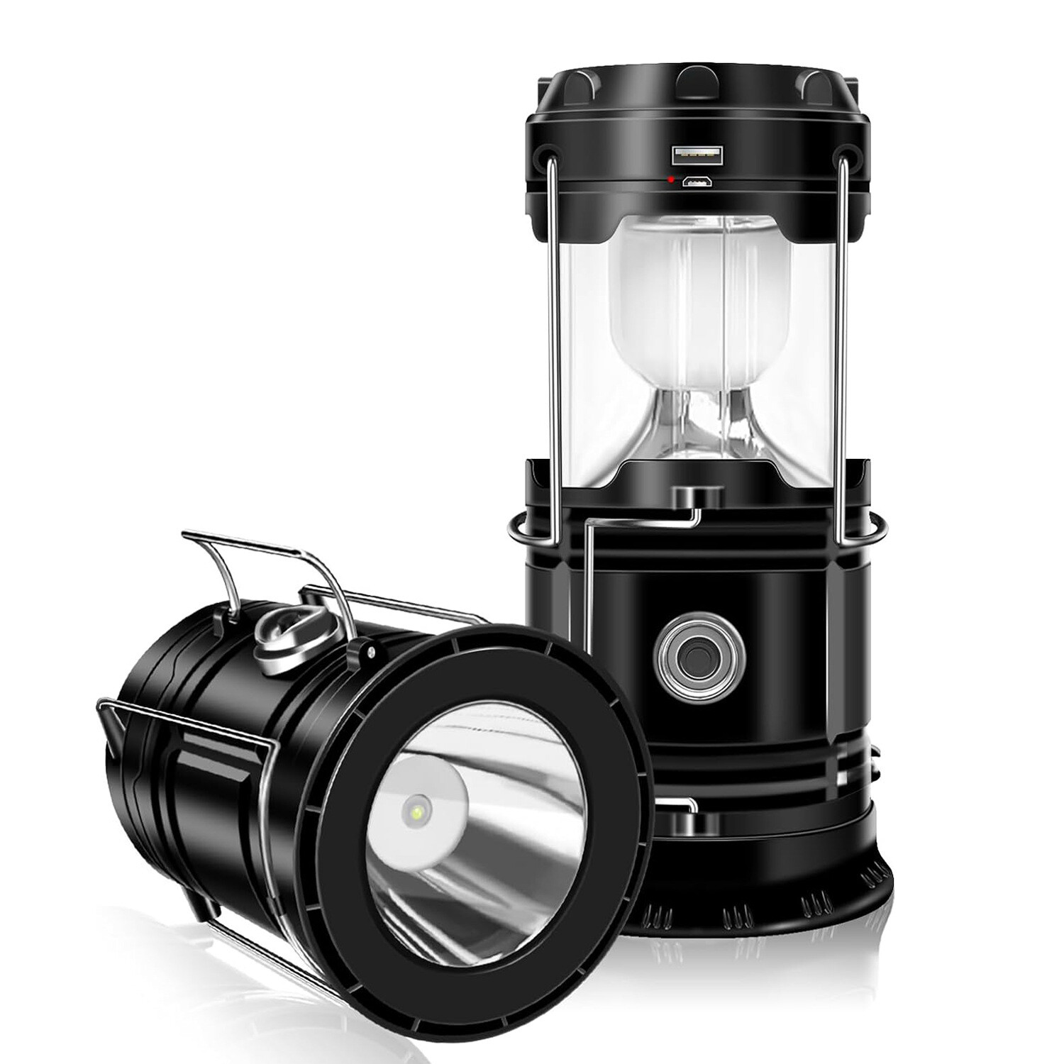 USB Solar Portable LED Flashlight Rechargeable Camping Tent Light Lantern Lamp