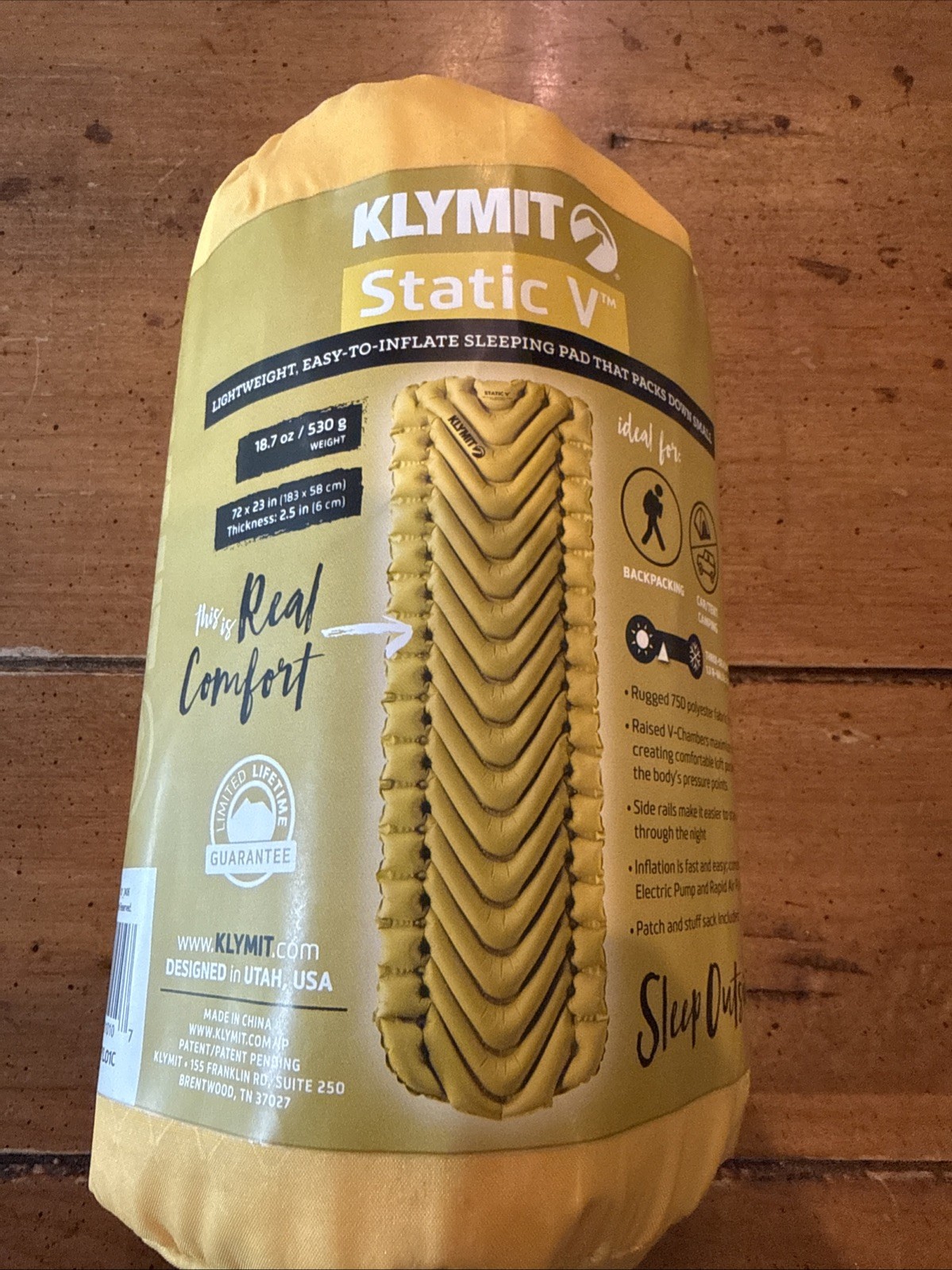 New Klymit Static V Sleeping Pad Camping Hiking Backpacking Lightweight Yellow