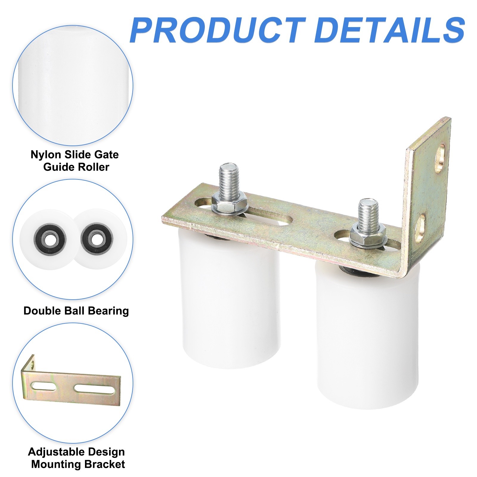 1Set Slide Gate Guide Roller, 2-3/8"x3-1/8" Nylon Gate Support & Bracket, White