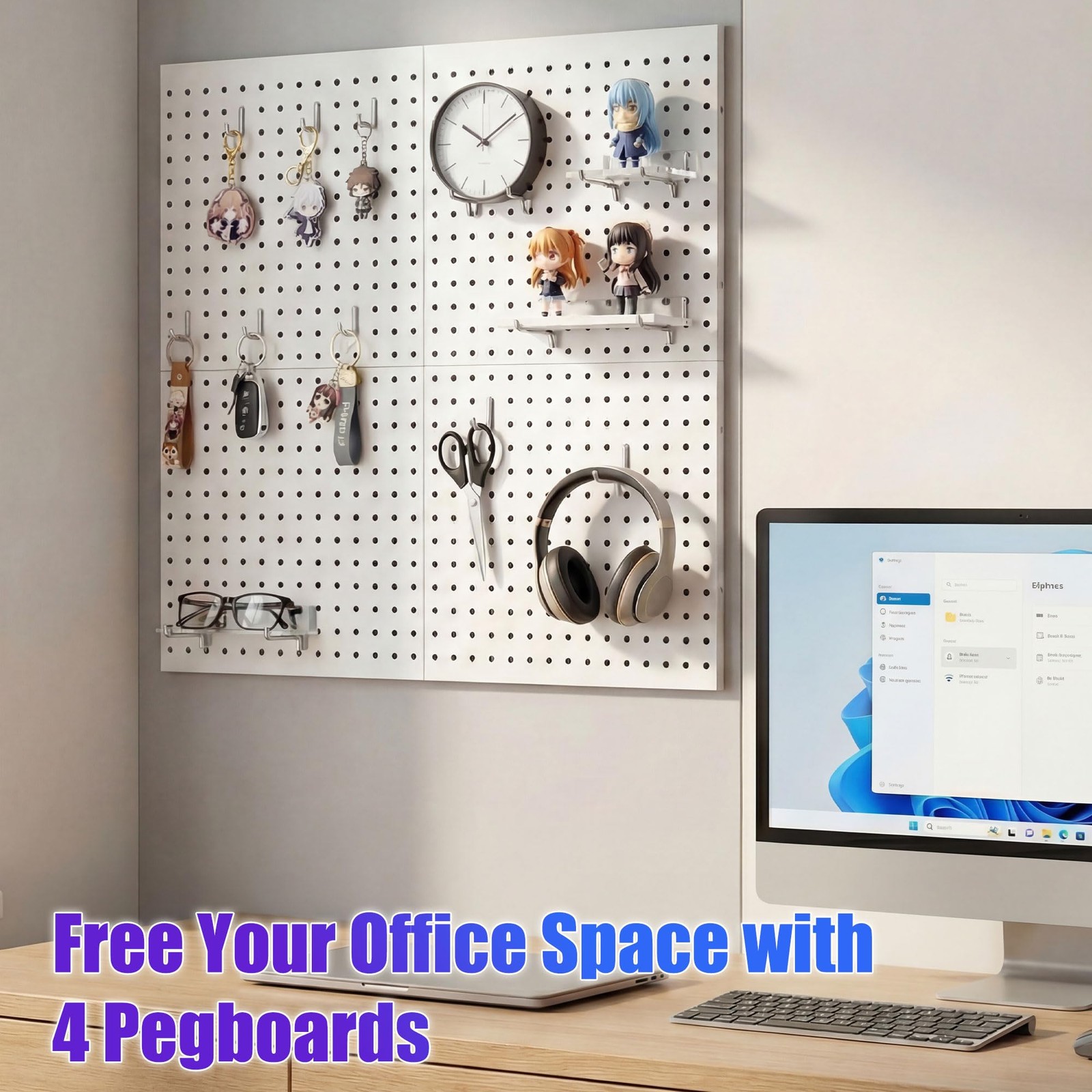 Peg Board, 4 Pack Metal Peg Board Panels, White PegBoard Wall Organizer for G...