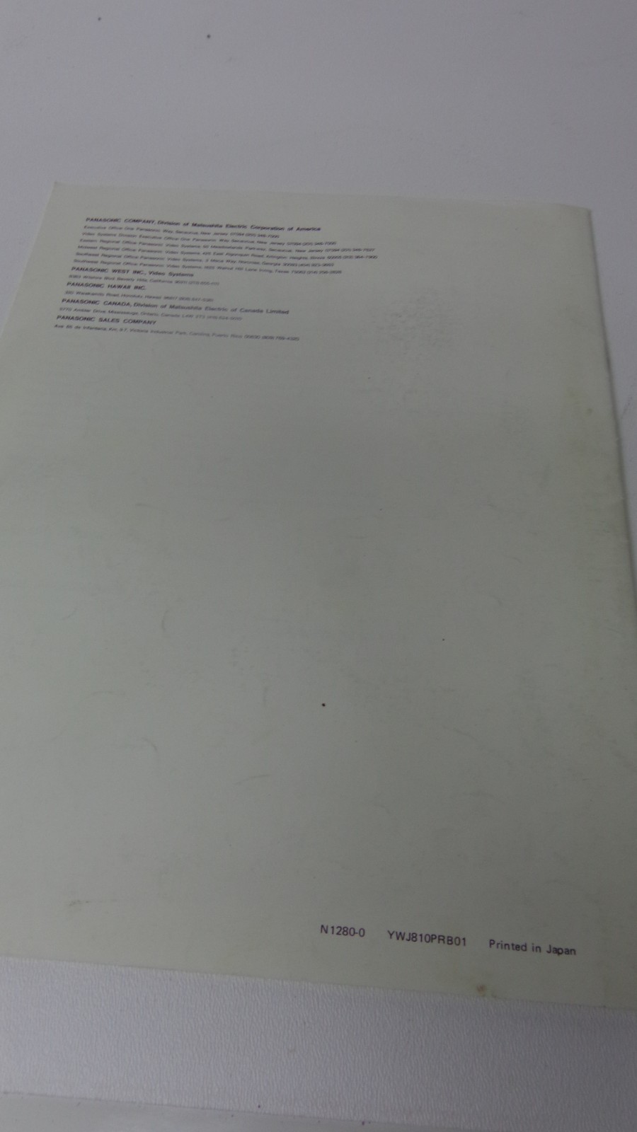 Operation Manual for Panasonic WJ-810 Time-Date Generator Rack Mount