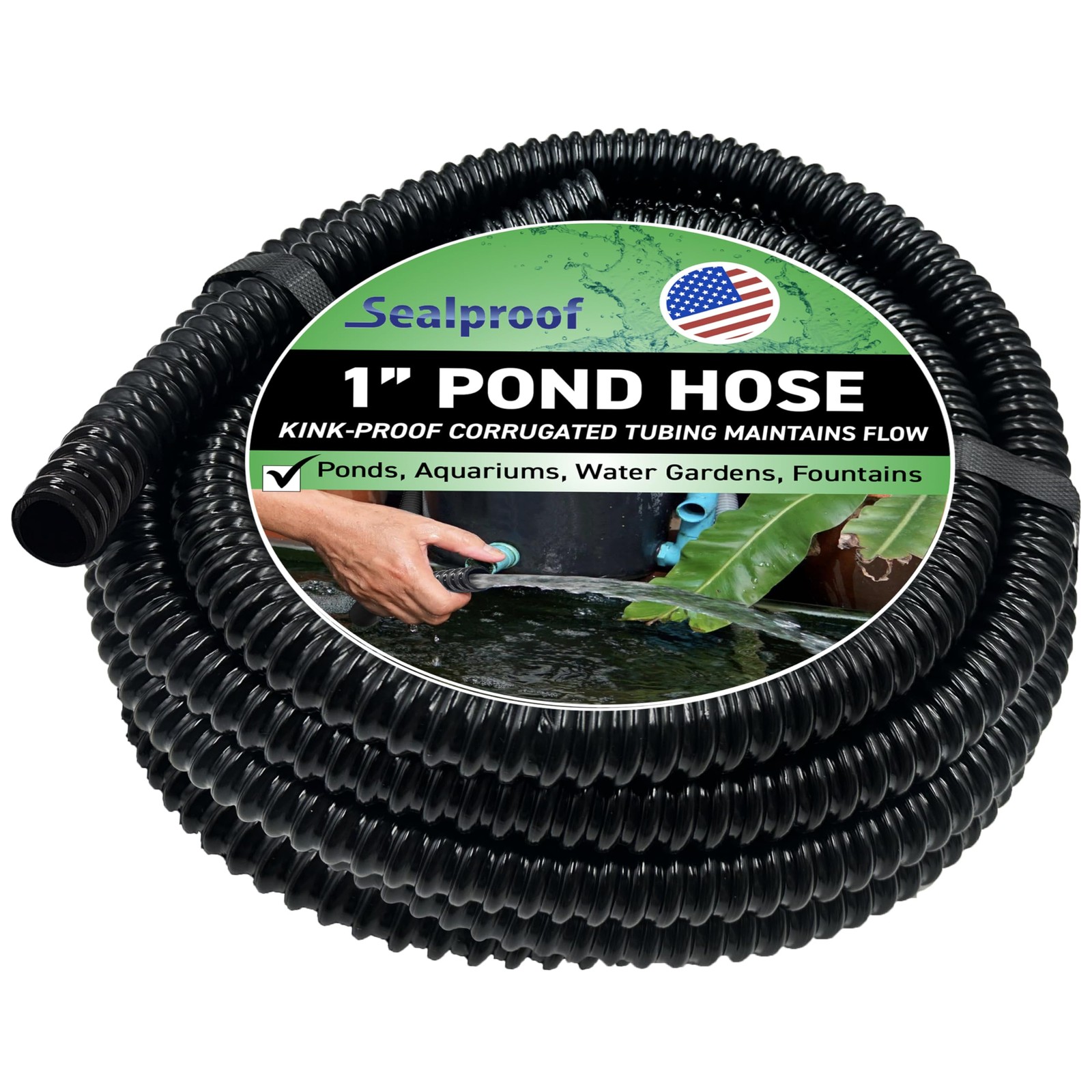 Sealproof 1" Dia. Corrugated Pond Tubing 1-Inch ID, 20 FT 1 Inch, Black