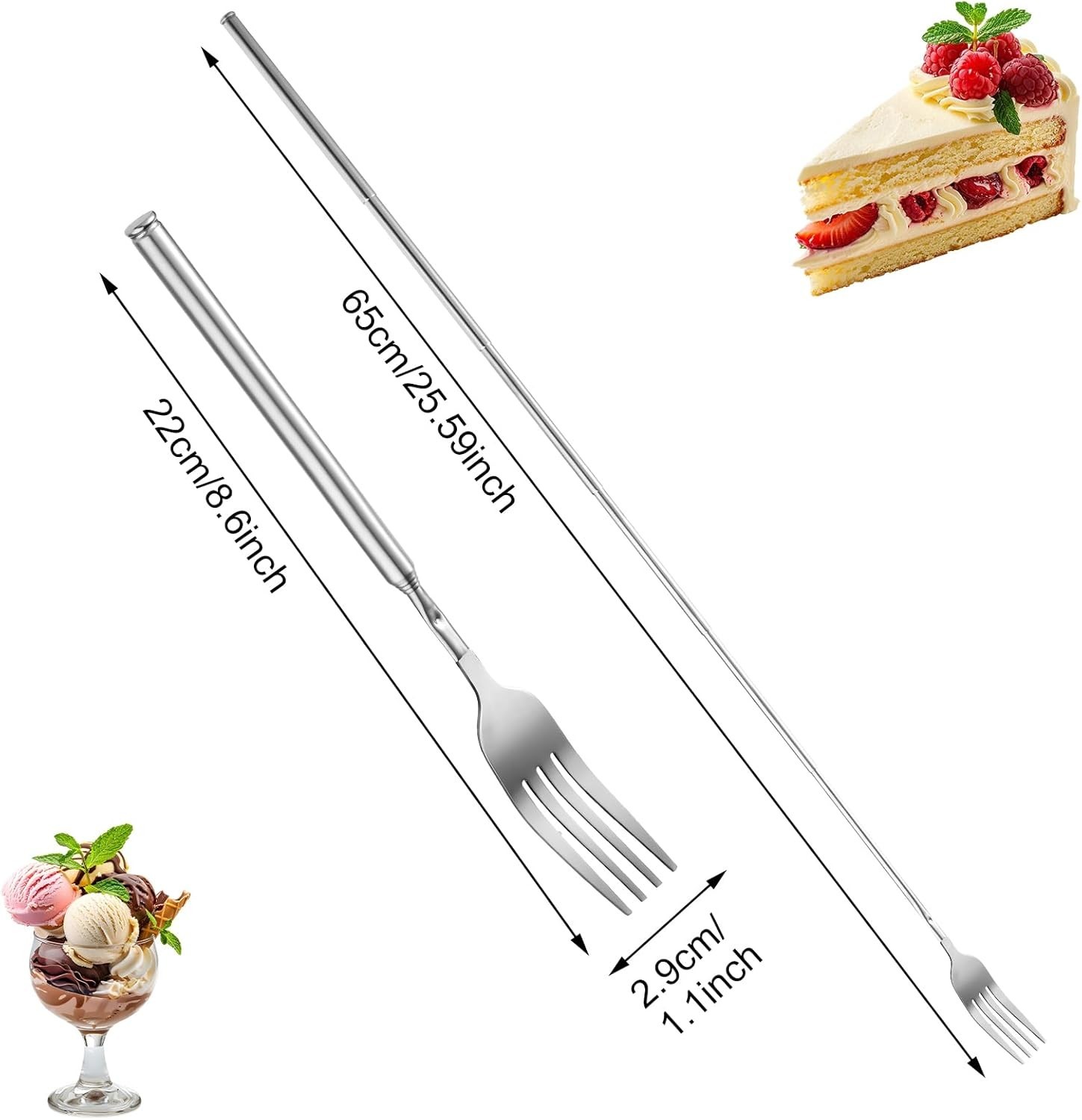 1/2Pc Extendable Long Handle Telescoping Forks, Stainless Steel Retractable Fork