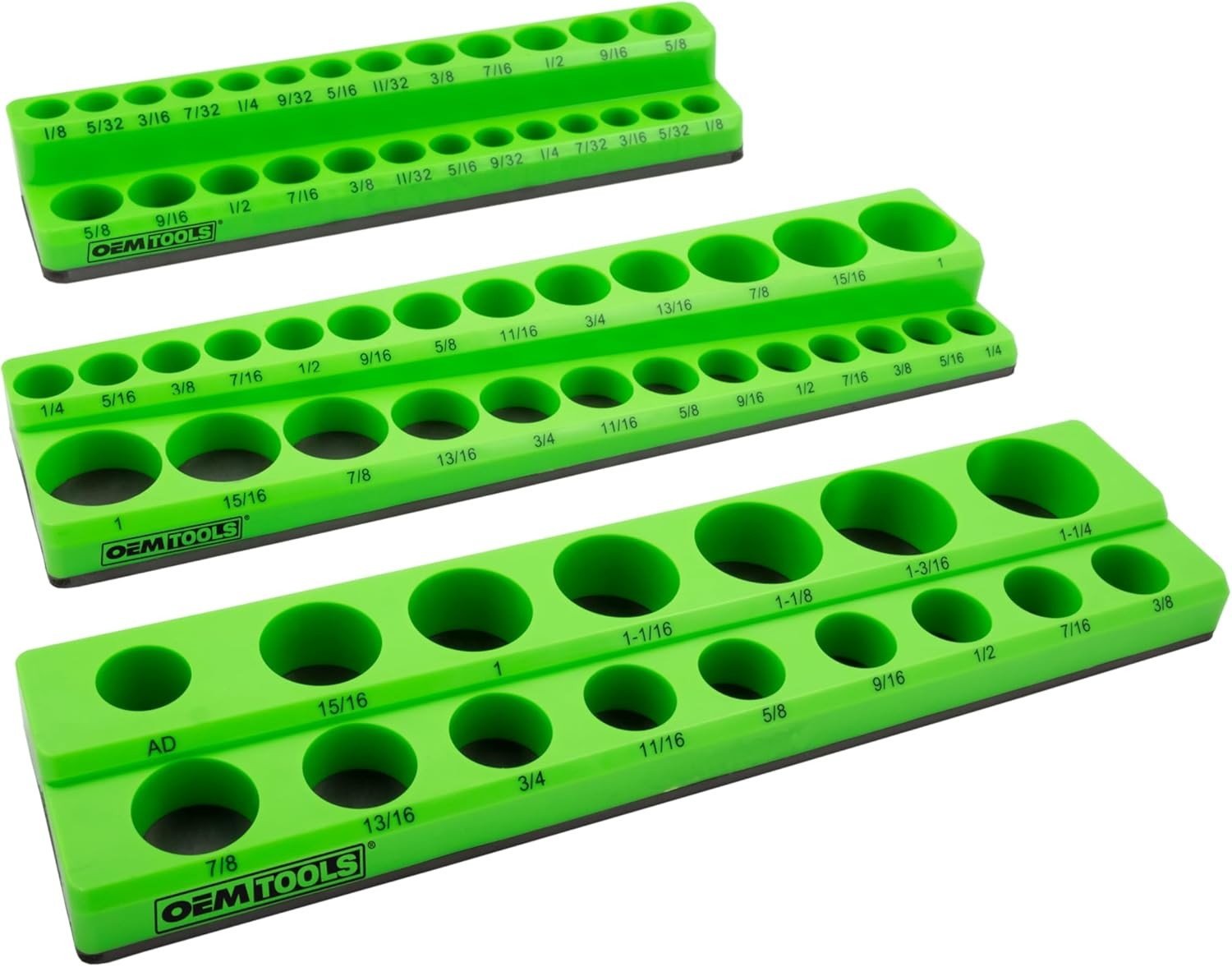 3-Pc Magnetic Socket Organizer, SAE Holder 1/4, 3/8