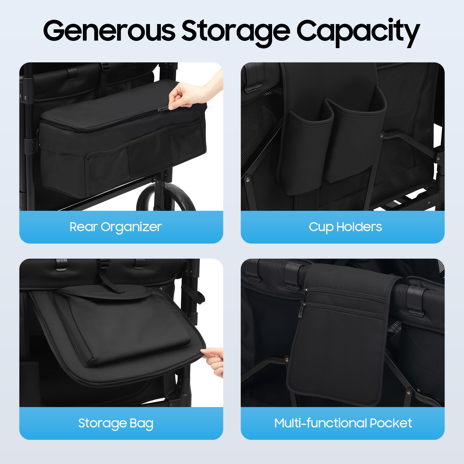 Stroller Wagon 4 Seats Quad Collapsible Stroller with Adjustable Handle & Canopy