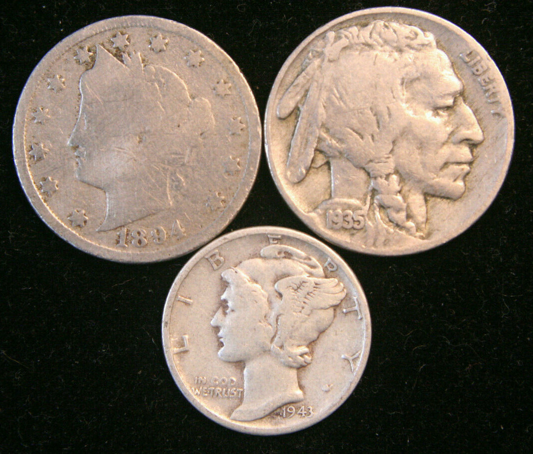Old Rare US Coins Starter Collection Lot of 3, Buffalo Liberty V & Mercury!