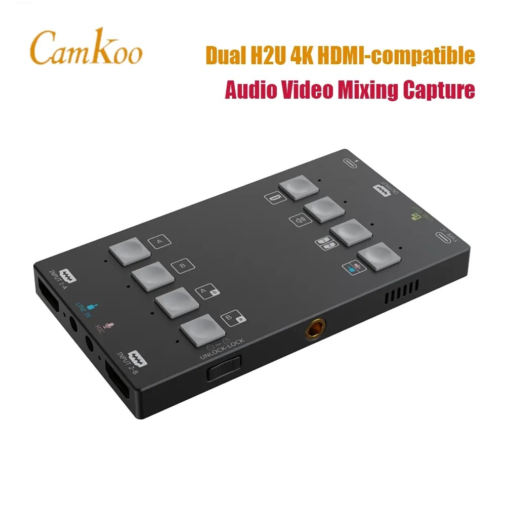 CAMKOO H2U Dual 4K HDMI-Compatible Audio Mixing Capture Video Capture Card Mixer