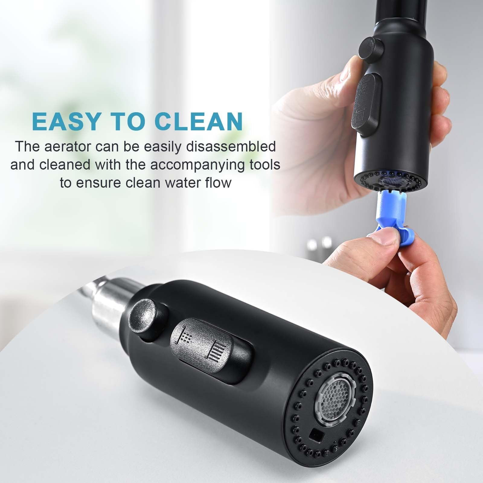 Stainless Steel Kitchen Faucet Head Replacement, Matte Black 3-Function Pull ...