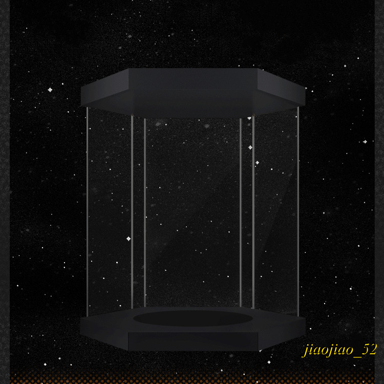 LED Rotating Hex Acrylic Display Box Silent Turntable Figure Model Dust Showcase