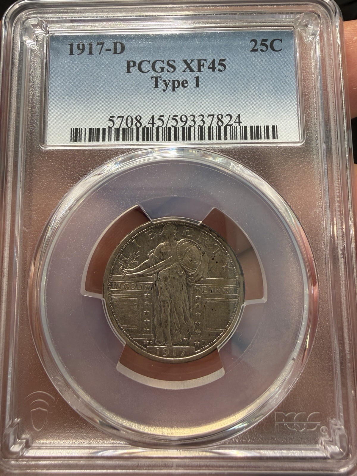 1917-D Type 1 Standing Liberty Quarter, PCGS XF45 Nice And Original