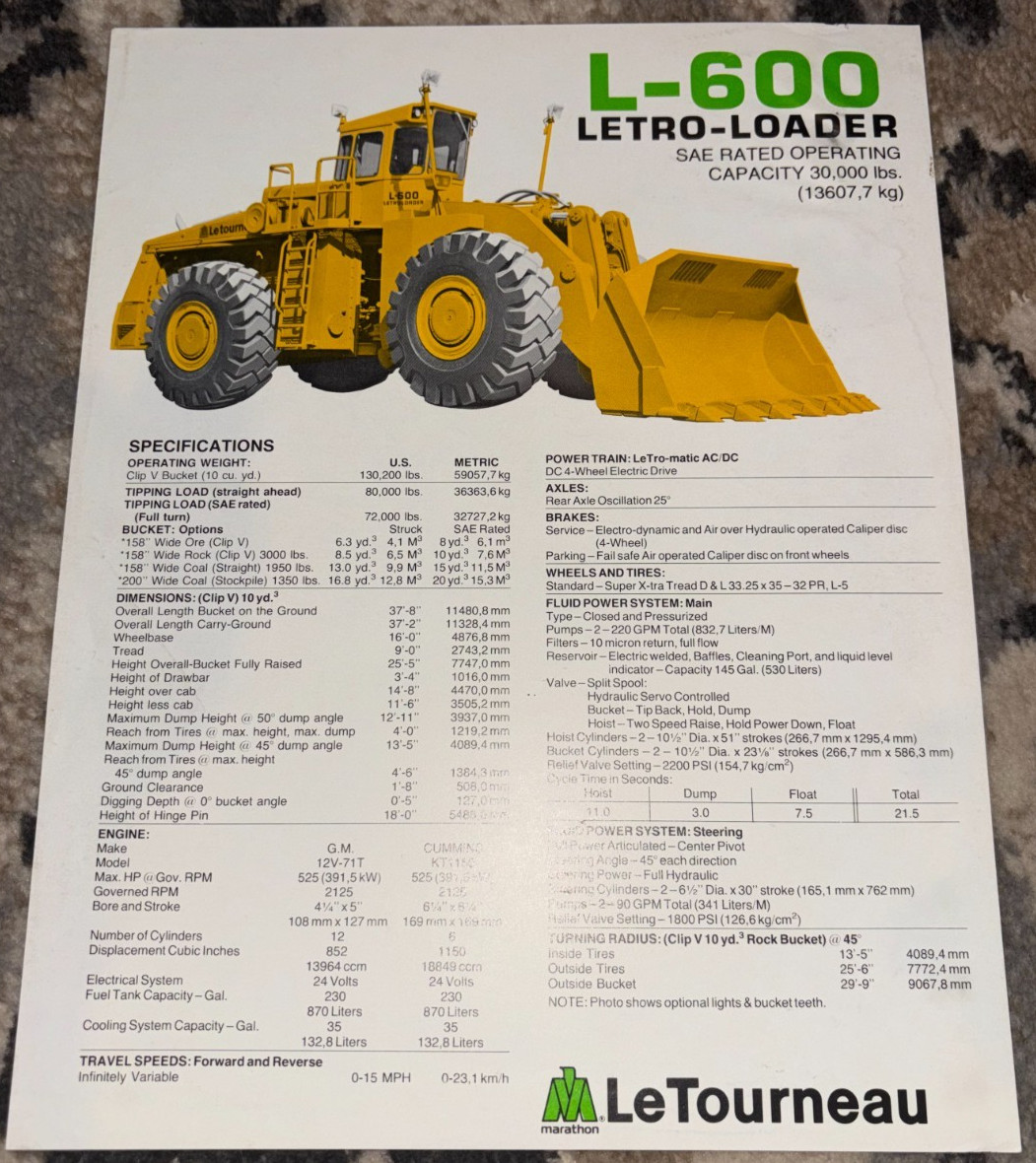 LeTourneau L-600  Wheel Loader Brochure AMIL25