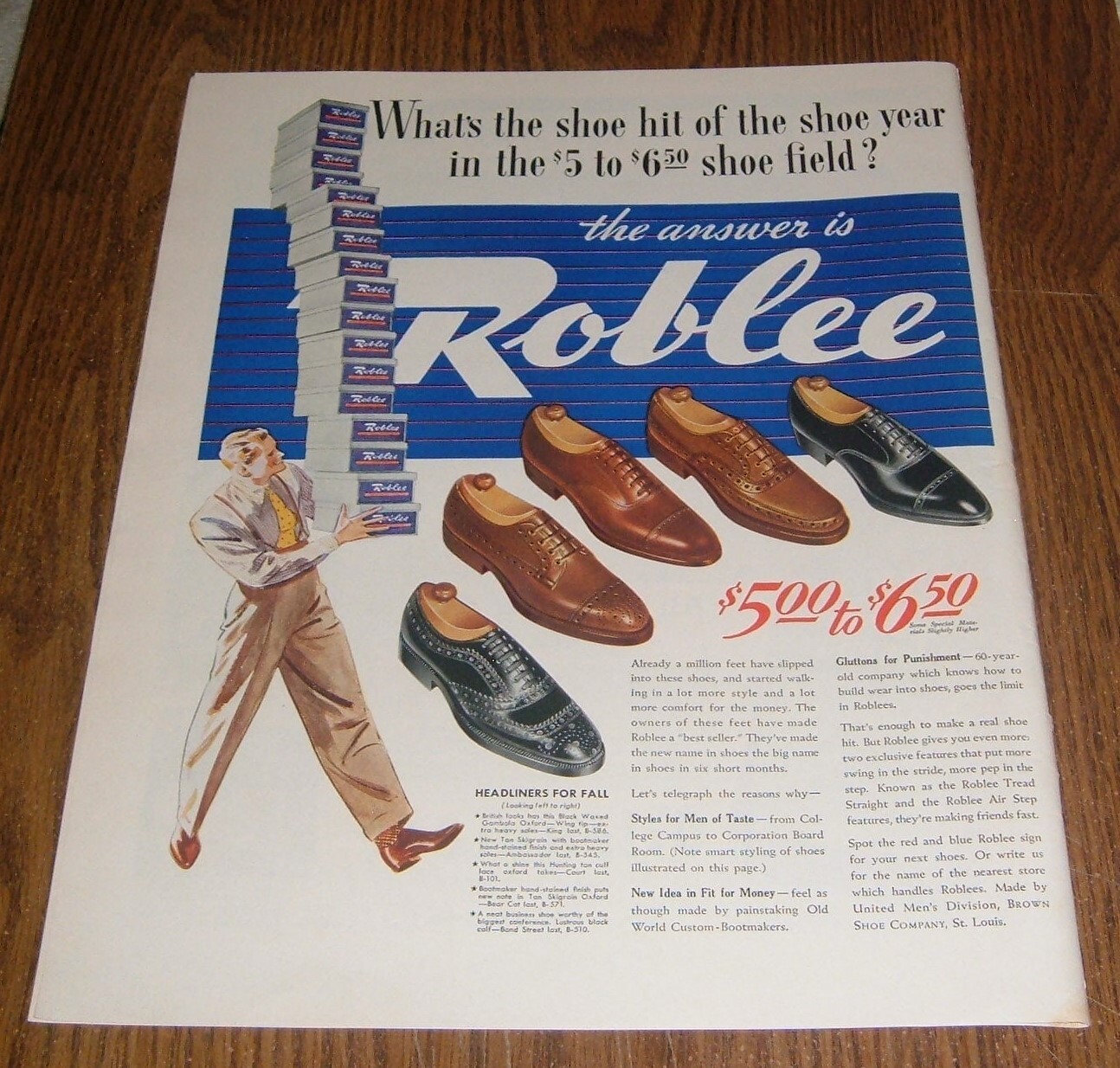 1939 PRINT AD ~ ROBLEE MENS SHOES ST LOUIS,MISSOURI THE SHOE HIT OF THE YEAR