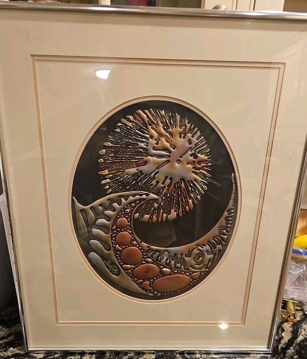 Joel Zaretsky Mid Century Mixed Metal 3D Vibrant Framed Wall Sculpture Art