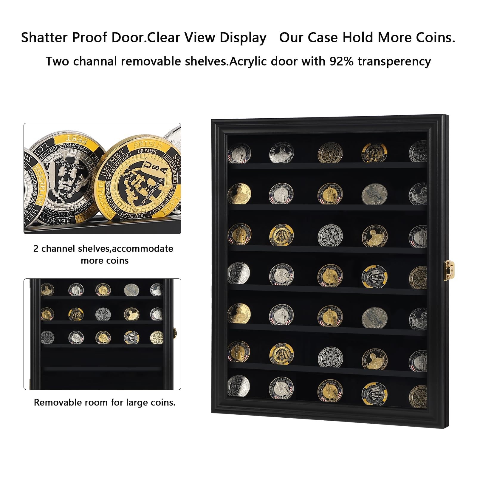 Military Challenge Coin Display Case - Holder Shadow Box with Removable