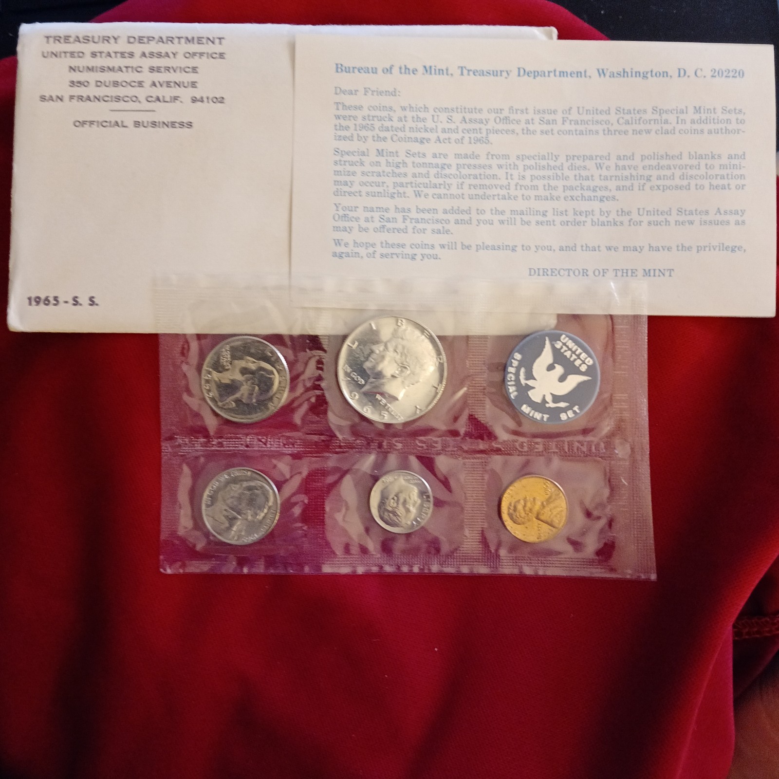 1965 Special Mint Set Coins OGP Envelope COA  40% Silver Kennedy  Coin