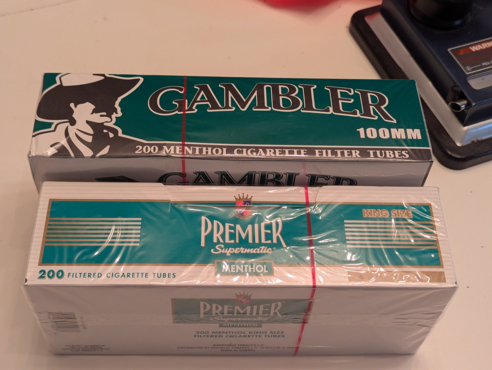 PREMIER Supermatic Cigarette Injector Machine + 2 Boxes Menthol Filter Tubes 200