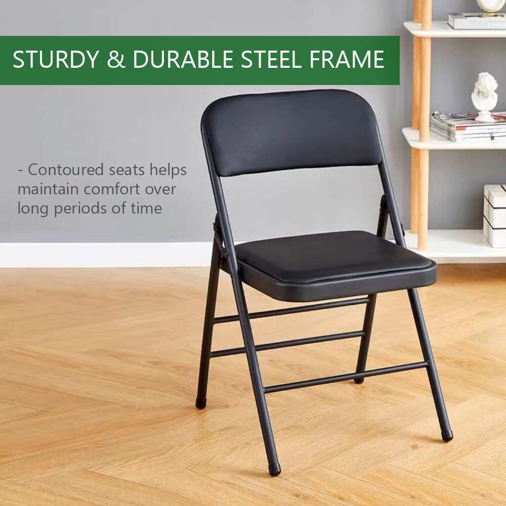 Vinyl Black Steel Frame Padded Folding Chair(4 PACK)