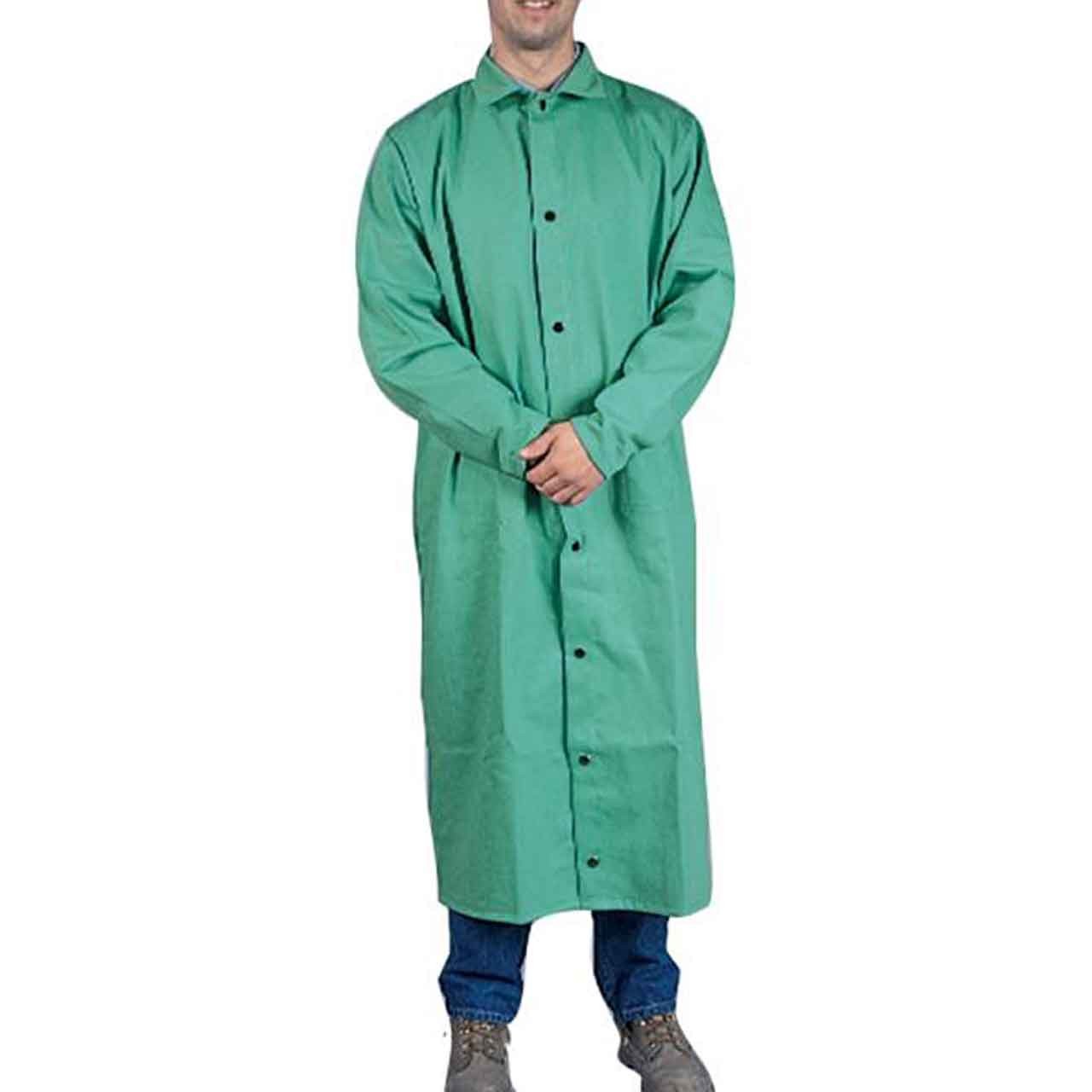 Tillman 6250 9 oz. 50" Green Flame Retardant Cotton Shop Coat Small