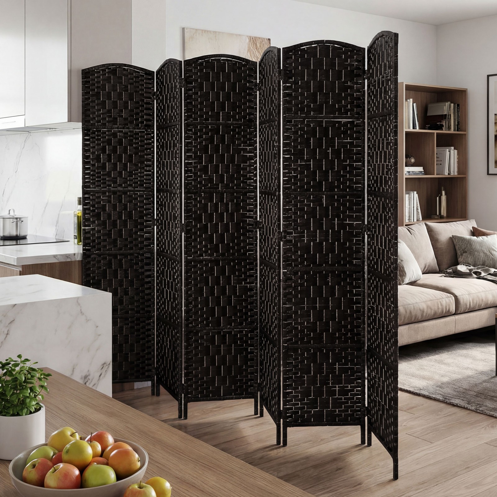 6 Panel Folding Privacy Screen, 6FT Partition Wall Divider, Coffee